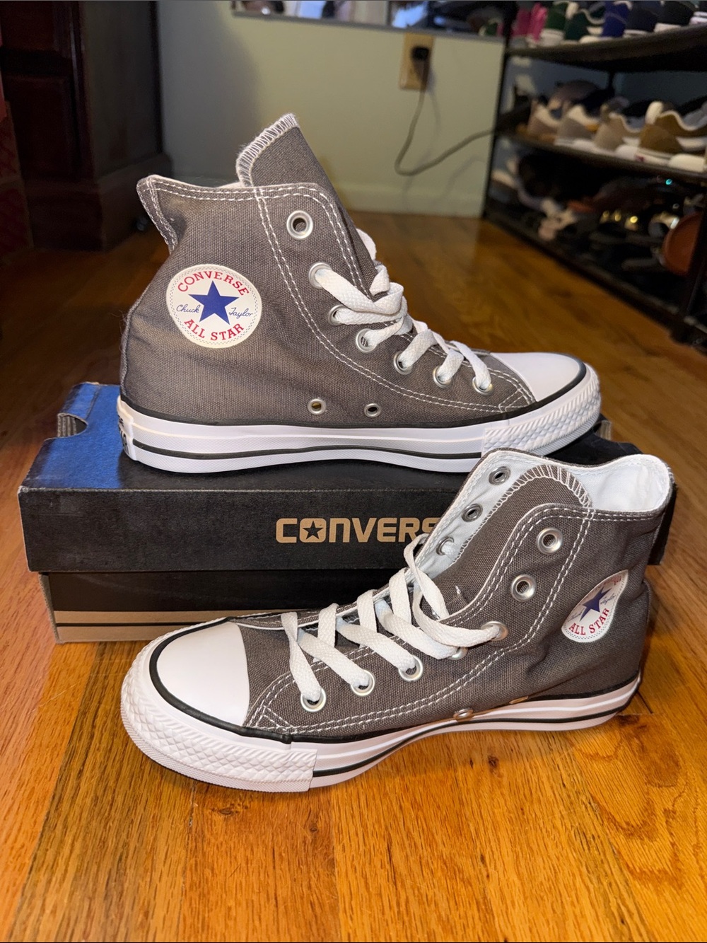 Converse High-Top Sneakers in Grey with White Accents Men’s 3.5